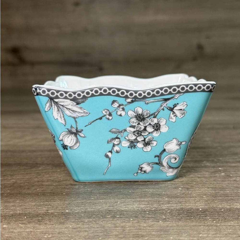 (4) 222 Fifth Adelaide Turquoise Porcelain Square Cereal Bowl/Fruit Bowl